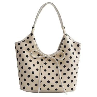 Imagem de Sacola de nylon para mulheres, bolsas de ombro de bolinhas para mulheres, bolsa leve e despojada, grande, bolsa Hobo de viagem, academia, pernoite 2025, Bege, One Size