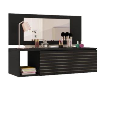 Imagem de Penteadeira Suspensa e Escrivaninha Joy Para Maquiagem E Decoração Com Espelho 1 Gaveta (Preto)