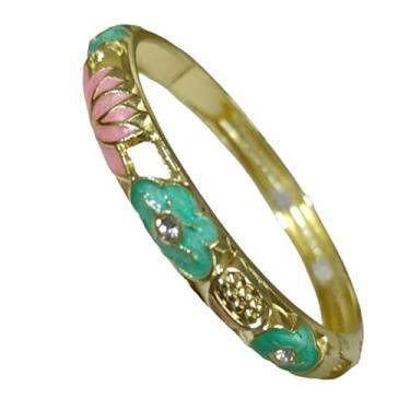Imagem de Only My Live Home Pulseiras pequenas de flor de lótus esmaltada colorida para mulheres, pulseiras Cloisonne feitas à mão com dobradiças para pulsos pequenos, joias étnicas presentes, Inner Diameter