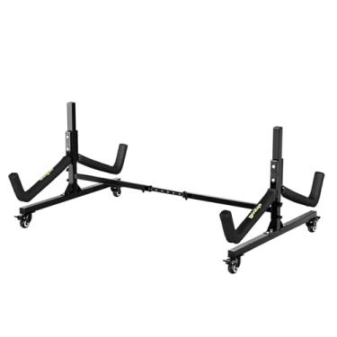 Imagem de Bonnlo Suporte de caiaque independente para canoa, barco, prancha de remo, SUP, prancha de surfe - armazenamento interno/externo, rodas com trava, ajustável (2 caiaques, camada única)