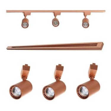 Imagem de Kit Trilho Eletrificado De 1Mt + 3 Spots Led 7W Quente Cobre