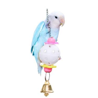 Imagem de CXYYXF Brinquedo de mastigar papagaio para gaiola bola de mastigar pássaros com sino de treinamento resistente a mordidas brinquedos de pendurar de plástico para pássaros pequenos, periquitos