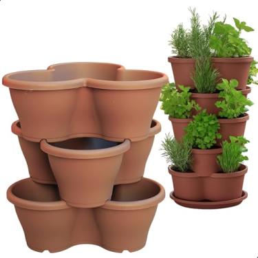 Imagem de Kit 3 Vaso Treviso Tabaco Empilhável Jardim Vertical 11L Borda Anti Formiga para Plantas Ornamentais, Hortas, Frutas, Temperos, Suculentas e Flores