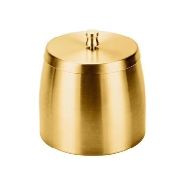 Imagem de Cinzeiro de metal redondo de aço inoxidável para hotel, escritório, sala de trabalho, decorações douradas, suporte de cinzeiro (GG)