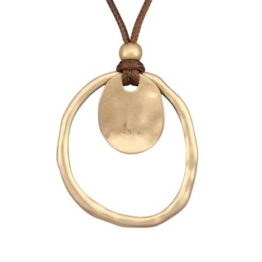 Imagem de joymiao Colares boêmios femininos longos de couro com pingente grande, joia hippie boho, colar com pingente, Couro sintético, Sem Pedra Preciosa