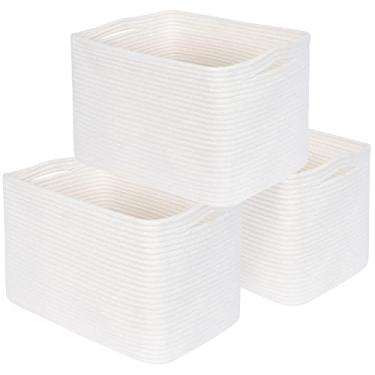 Imagem de MINTWOOD Design 3-Pack Storage Baskets for Shelves, Playroom and Classroom Storage Basket, Book Basket, Decorative Storage Cube Bins, Woven Closet Organizers, Pantry and Shoe Organizer, Creamy White