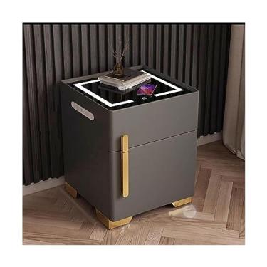 Imagem de Armário de cabeceira inteligente, cofre, mesa de cabeceira moderna de madeira com carregamento sem fio para quarto, melhore seu quarto com conveniência e estilo