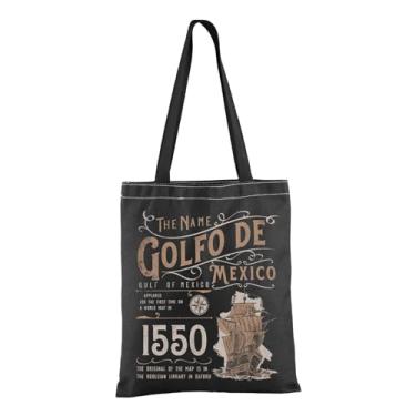 Imagem de TSOTMO The Name Golfo De Mexico Nome Origem 1550 Sacola Mapa Mundial Presente Histórico Golfo do México Bolsa de Compras para Mulheres, Golfo De Tote