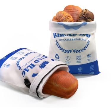 Imagem de SumDirect Sacos de pão para pães caseiros - pacote com 2 sacos de pão azuis reutilizáveis com zíper para fermento, saco grande de armazenamento de alimentos seguro para freezer para manter o pão