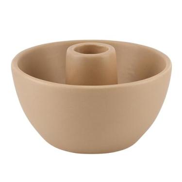 Imagem de 47th & Main Castiçais cônicos para castiçais, suporte de vela decorativo moderno de cerâmica para mesa de jantar, 10 cm de diâmetro x 5,7 cm de altura, marrom