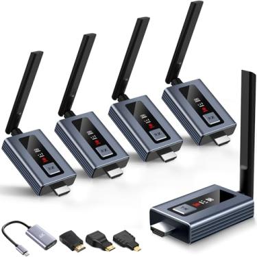 Imagem de Lielyhod Receptores e transmissores HDMI 4 sem fio atualizados com tela de LED, até 6 RXs, saída Plug & Play 1080p HD extensor de 5,8 GHz para TV Box/Laptop/projetor/Camerato para várias telas