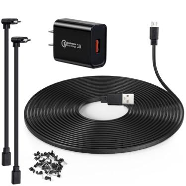 Imagem de Cabo de extensão de 15 metros para câmera externa Wyze Cam Pan v3, Wyze Cam v4, Wyze OG, Wyze Cam v3 e v3 Pro, cabo de carregamento USB com adaptador de 90 graus e adaptador de energia de 18 W