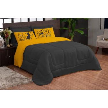 Imagem de Edredom eu te amo amarelo preto 05 peças casal queen box dupla face - 
