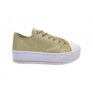 Imagem de Tênis Feminino Ramarim Flatform 22-97222, Dourado, Branco, 35