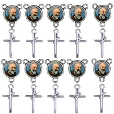 Imagem de Crucifixo + Entremeio Padre Pio 40 Peças para terço - Tudo Em Metal Ca