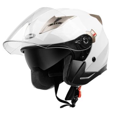 Imagem de Capacete aberto para motocicleta aprovado pelo Departamento de Trânsito dos EUA – YEMA YM-627 Motorbike Moped Jet Bobber Pilot Crash Chopper 3/4 Meio capacete com viseira solar para homens adultos – Branco, Pequeno