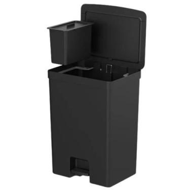 Imagem de Lixeira Pedal Dupla Com Aro 46L + Cesto 4L Bancada Cozinha - Ou, Preto