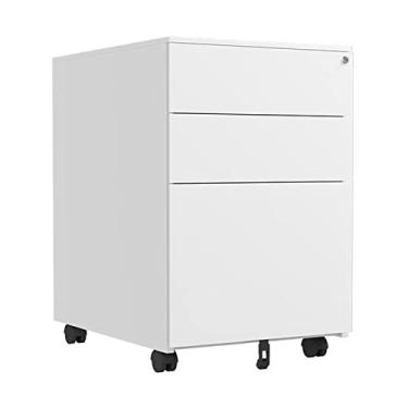 Imagem de SISWIM Armário de arquivo para escritório doméstico com 3 gavetas, armário de arquivo móvel de metal sob a mesa com rodas, suporte de impressora para escritório em casa, pastas de arquivos