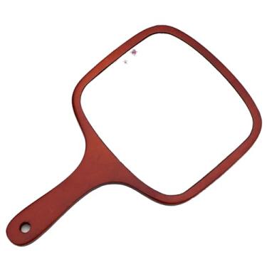 Imagem de lasenersm 1 peça de espelho de maquiagem de madeira borda curva espelho de mão quadrado com alça espelho cosmético de lado único espelho de mão espelho de vaidade espelho de mão espelho de vaidade de