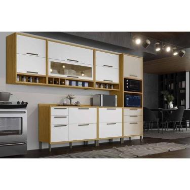 Imagem de Kit Cozinha Modulada 6 Peças Syrah (3Aéreos+2Balcões+1TorreQuente) C6P115 Amendoa/Off White - Ronipa