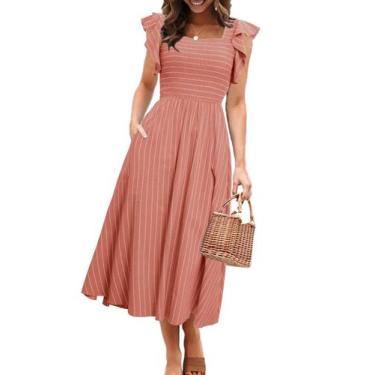 Imagem de Vestido de verão Miessial Ruffle de manga curta A Line Rust XS feminin