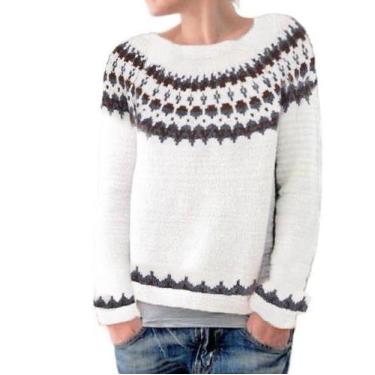 Imagem de Suéter feminino DMOYALA, vintage de outono, branco Fair Isle, S-4XL