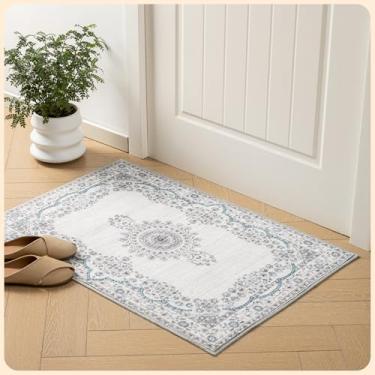 Imagem de Istana Tapete de área 5 x 10 cm - tapete lavável branco creme e azul 2x4 antiderrapante - tapete para sala de estar que aceita animais de estimação - Tapetes laváveis para quarto - Tapetes dobráveis