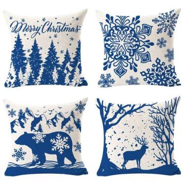 Imagem de Capa de almofada Andreannie Merry Christmas 45x45cm azul