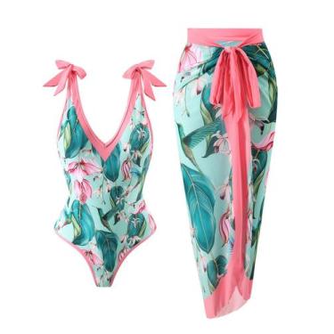 Imagem de Maiô de uma peça Jollkichay retrô floral com capa feminina
