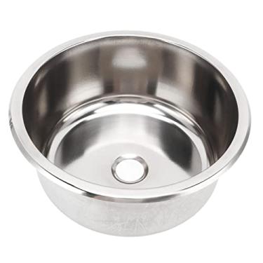 Imagem de Holigie Pia de banheiro para trailer, pequena pia para trailer, 12,7 x 28 cm, mini redonda de aço inoxidável escovado 304 com orifício de drenagem de 3,8 cm, pia de banheiro para cozinha, trailer
