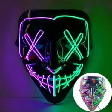 Imagem de SHANJIA Máscara de Halloween, máscara iluminada, crânio assustador com iluminação LED para festival de Halloween, cosplay, baile de máscaras, festa de carnaval (estilo 5)