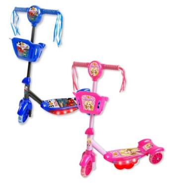 Imagem de Kit 2 Patinete Infantil Rosa Menina e Azul Menino 3 Rodas Luz e Som - 