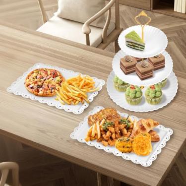 Imagem de Suporte de bolo de 3 camadas, 5 peças, suporte alto para cupcake, torre de exibição de bolo com bandejas de sobremesa para festa de aniversário (ondulações de água)