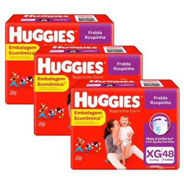 Imagem de Kit 3 Fralda Roupinha Huggies Supreme Care Tamanho XG Pacote Hiper 48 Fraldas Descartáveis