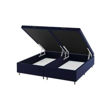 Imagem de Cama Box Baú Queen Bipartido 42x158x198 Azul - RR COLCHOES