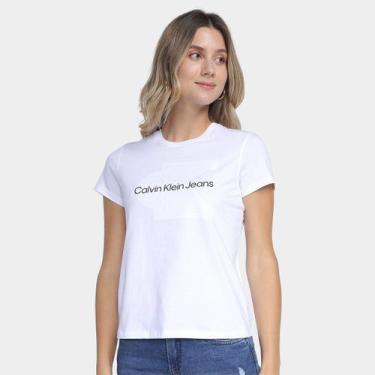 Imagem de Camiseta Calvin Klein Logo Embossed Feminina, Branco, G