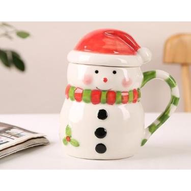Imagem de Caneca de café de Natal com tampa de Natal Papai Noel boneco de neve caneca de cerâmica copo de Natal utensílios de bebida chá de cacau canecas de chocolate quente utensílios de mesa festivos seguro