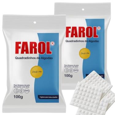 Imagem de Kit 2 Quadradinhos de Algodão Quadrado 100g com 130 unidades Cada Pacote, Total 260 Pads Marca Farol Tamanho 5,5x5cm