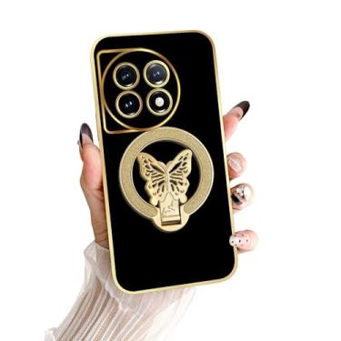 Imagem de nancheng Capa para OnePlus 11 Pro com suporte de borboleta com glitter para mulheres, meninas, homens, capa protetora à prova de choque de TPU macio, preta