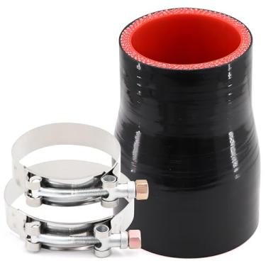 Imagem de Mangueira de acoplador redutor de silicone reforçada de 5 camadas de comprimento reto de 10 cm ID 5 a 6 cm com 2 braçadeiras de parafuso T, espessura de parede 6 mm Tubo turbo de alto nível adequado