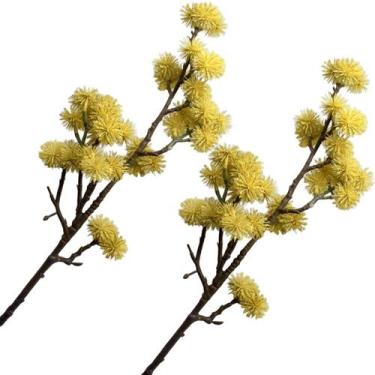 Imagem de Kit 2 Plantas Artificial Mamonas Amarelo Escuro Jardim 70cm - Genérico