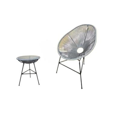 Imagem de Jogo Cadeira Mesa de Centro Fibra Sintética Decoração Área Externa (1 Acapulco+Mesa Centro Cinza)