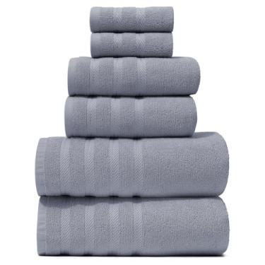 Imagem de Hearth & Harbor Toalhas de banho para banheiro - 100% algodão fiado anel toalhas de banheiro luxuosas - conjunto de toalhas de banho macias e altamente absorventes, conjunto de 6 peças, azul pedra