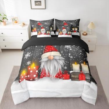 Imagem de Conjunto de cama queen cinza de Natal com 7 peças, cama anã de Natal, para decoração de quarto de meninos e meninas, conjunto de edredom com lençóis, fronhas e capa de almofada, respirável, microfibra