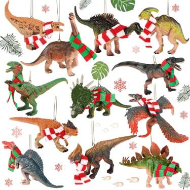 Imagem de Jenaai 12 peças de ornamentos de dinossauro de Natal 3D ornamento de pendurar árvore de Natal com pingente de cachecol para lembrancinhas de festa de aniversário (estilo delicado)
