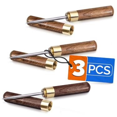 Imagem de Picareta de gelo de aco inoxidavel, 3 pecas de aco inoxidavel portatil Picks de gelo com cabo de madeira e tampa de seguranca ferramenta de cozinha. Picador de gelo com tampa