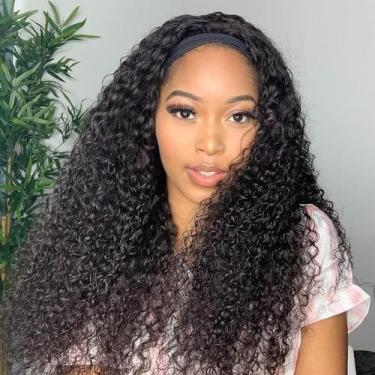 Imagem de Peruca com faixa de cabeça XSY Kinky Curly Human Hair 150% de densidad