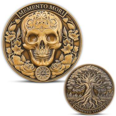 Imagem de Moeda Memento Mori  design Skull & Tree of Life, tema Memento Vivere, 