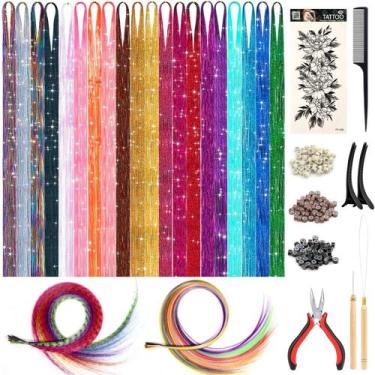 Imagem de Kit de enfeites de cabelo com penas e extensões de cabelo coloridas - 
