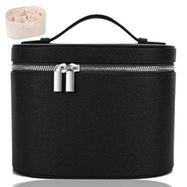 Imagem de Bolsa de maquiagem IEMIEBOAMGNOY em couro preta com compartimentos